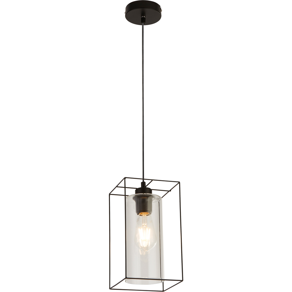 Lighting Collection Black Frame Clear Inner Glass Single Pendant Light Image 3