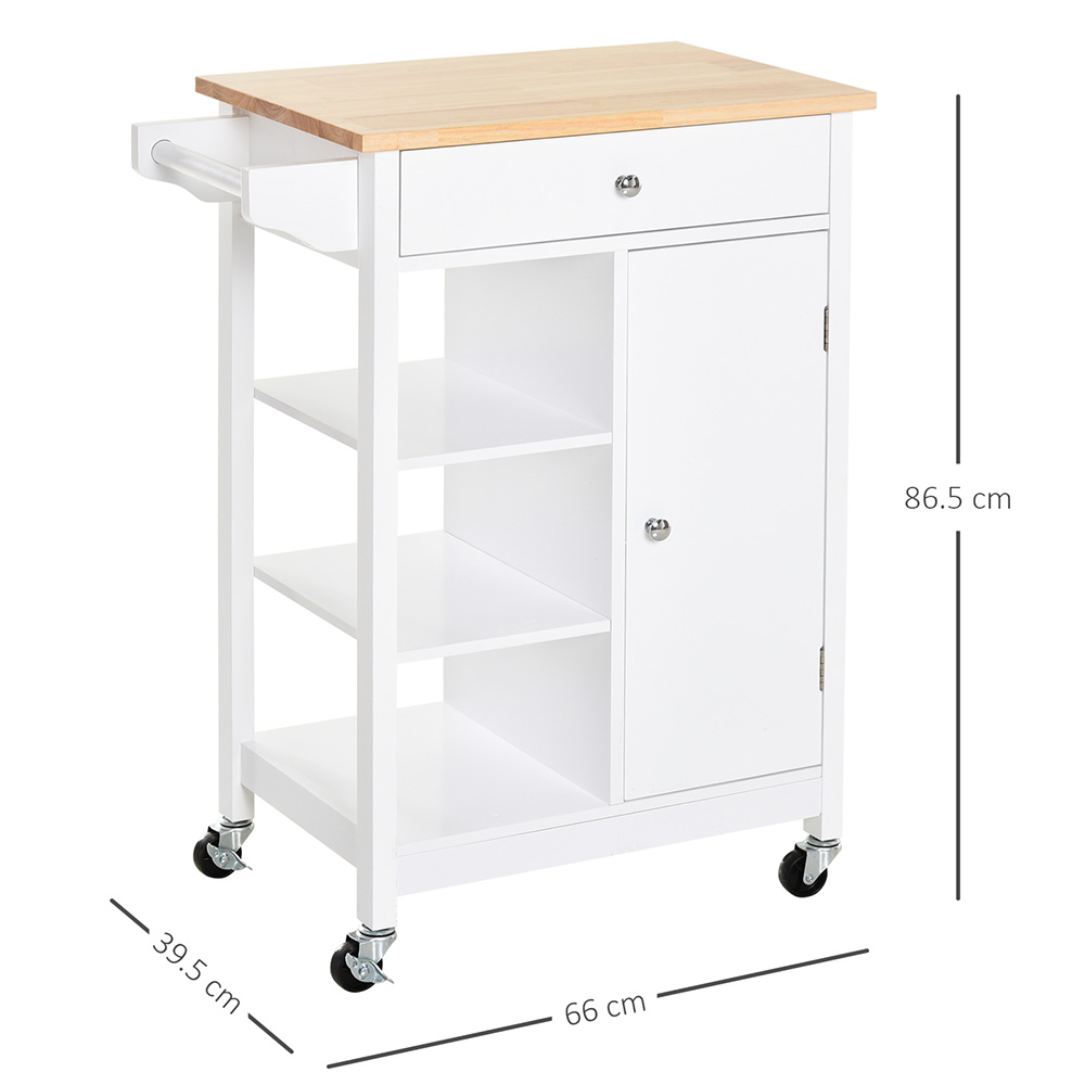Portland White and Wood Rolling Kitchen Trolley Image 3