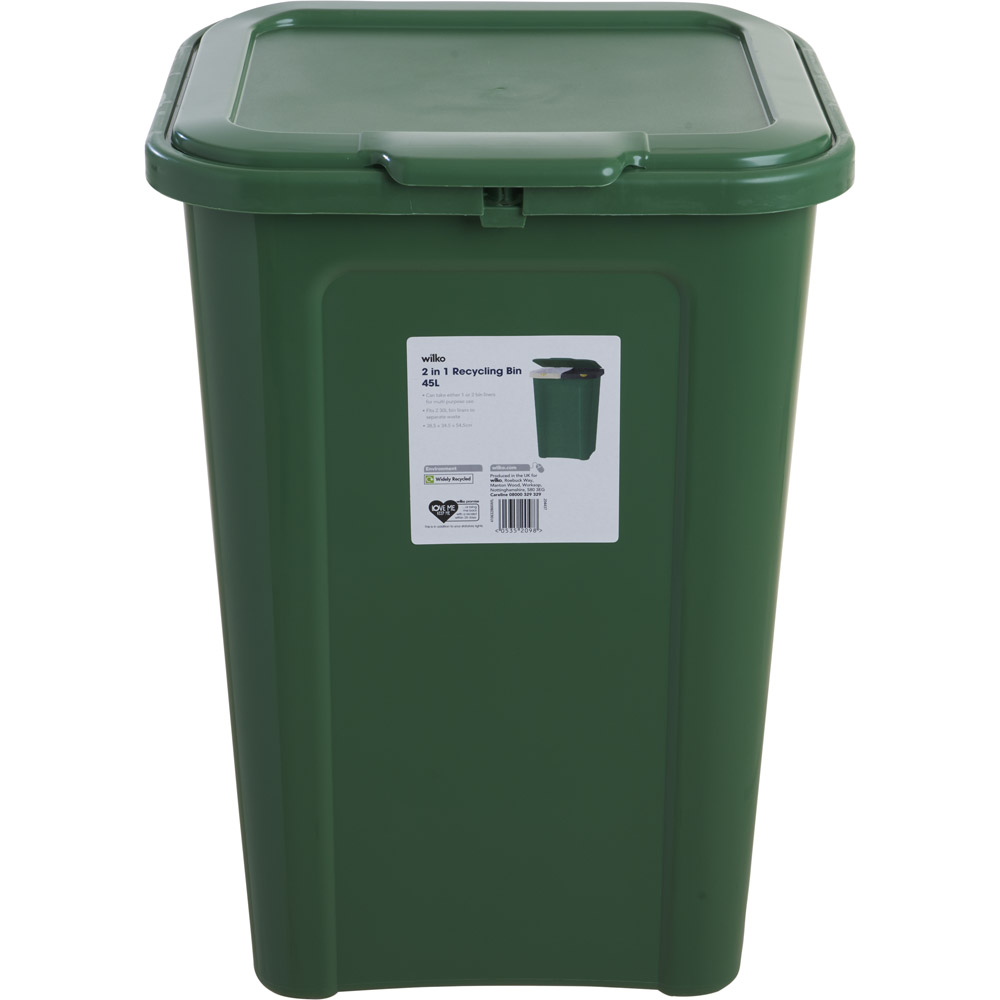 Wilko 2 in 1 Recycling Bin Green 45L Image 2