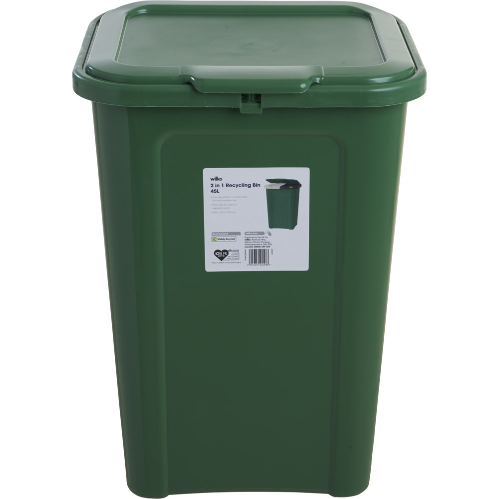 Wilko 2 in 1 Recycling Bin Green 45L Wilko