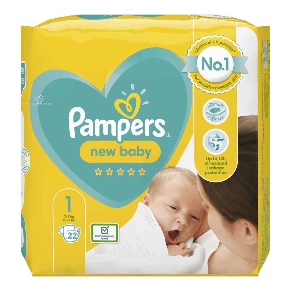 Pampers New Baby Nappies Size 1 (2-5 kg), 22 pack Image 2