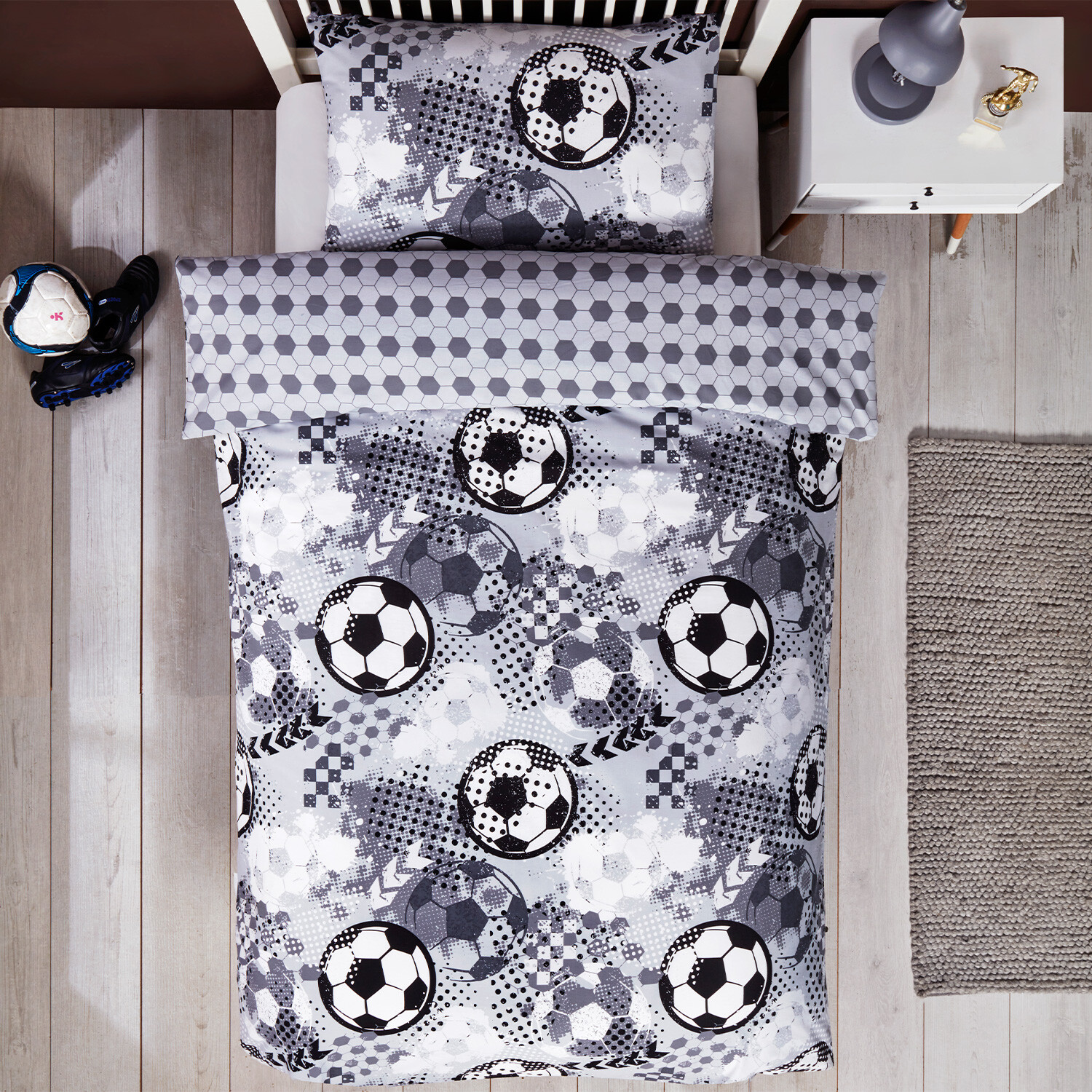 Football Duvet Cover and Pillowcase Set - Grey Image 4