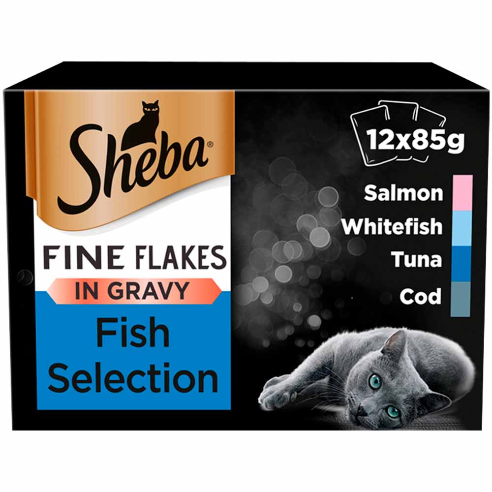 Sheba Fine Flakes Fish Selection in Gravy Cat Food Pouches 12x85g Image 1