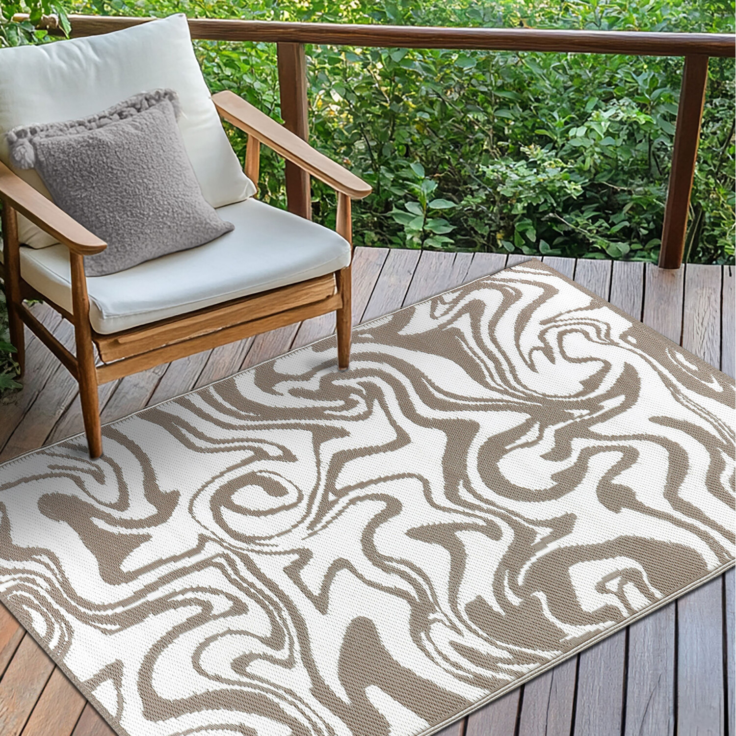 Liquid Marble Reversible Outdoor Rug - Dark Taupe Image 2