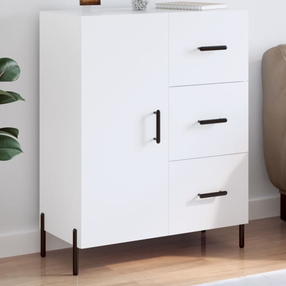 vidaXL Single Door 3 Drawer High Gloss White Sideboard Image 1