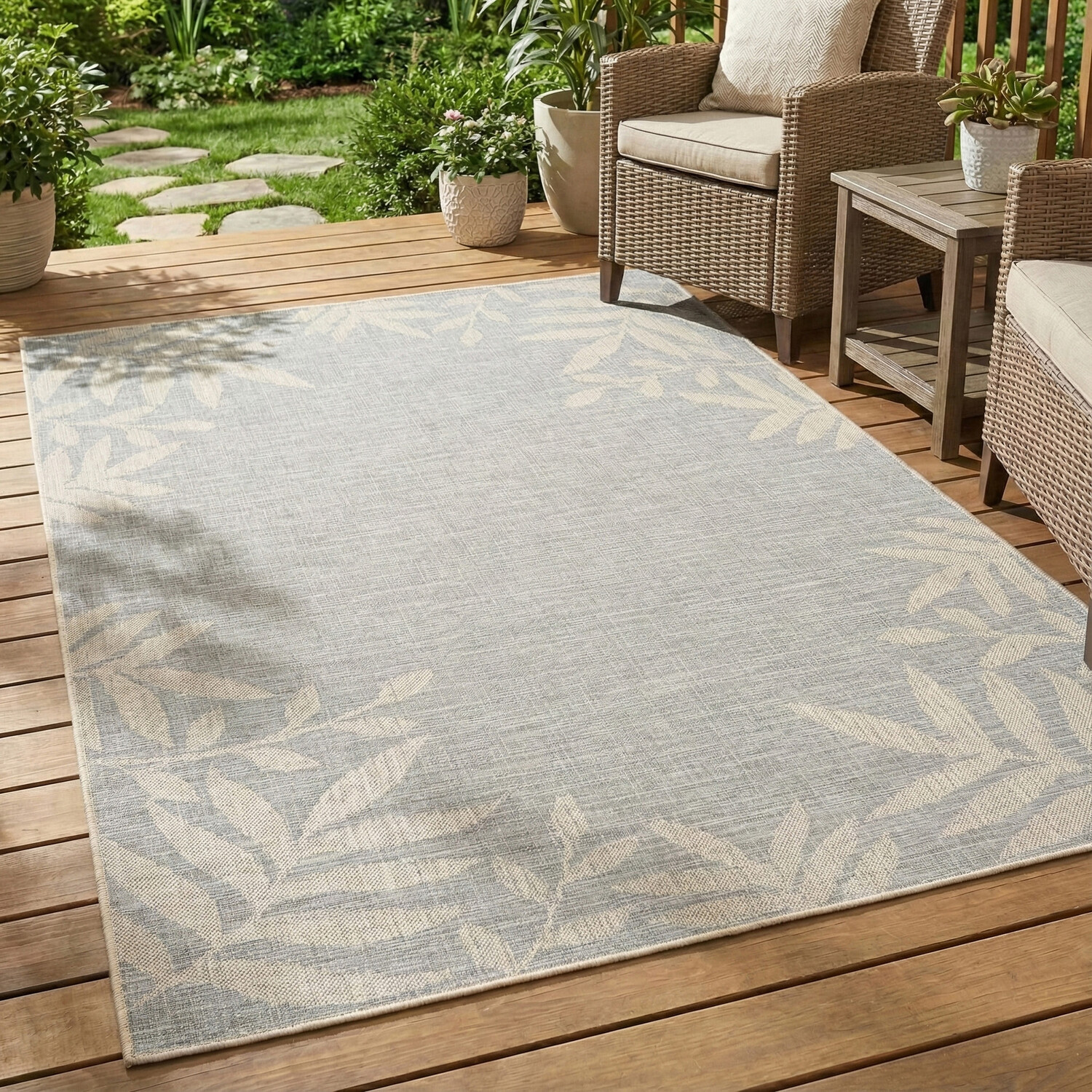 Leaf Indoor and Outdoor Rug Grey 120cm Image 2
