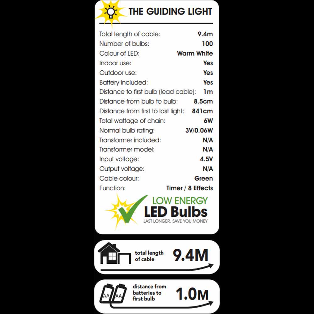 Wilko Battery operated Warm White LED Timer Lights 100 pack Image 2