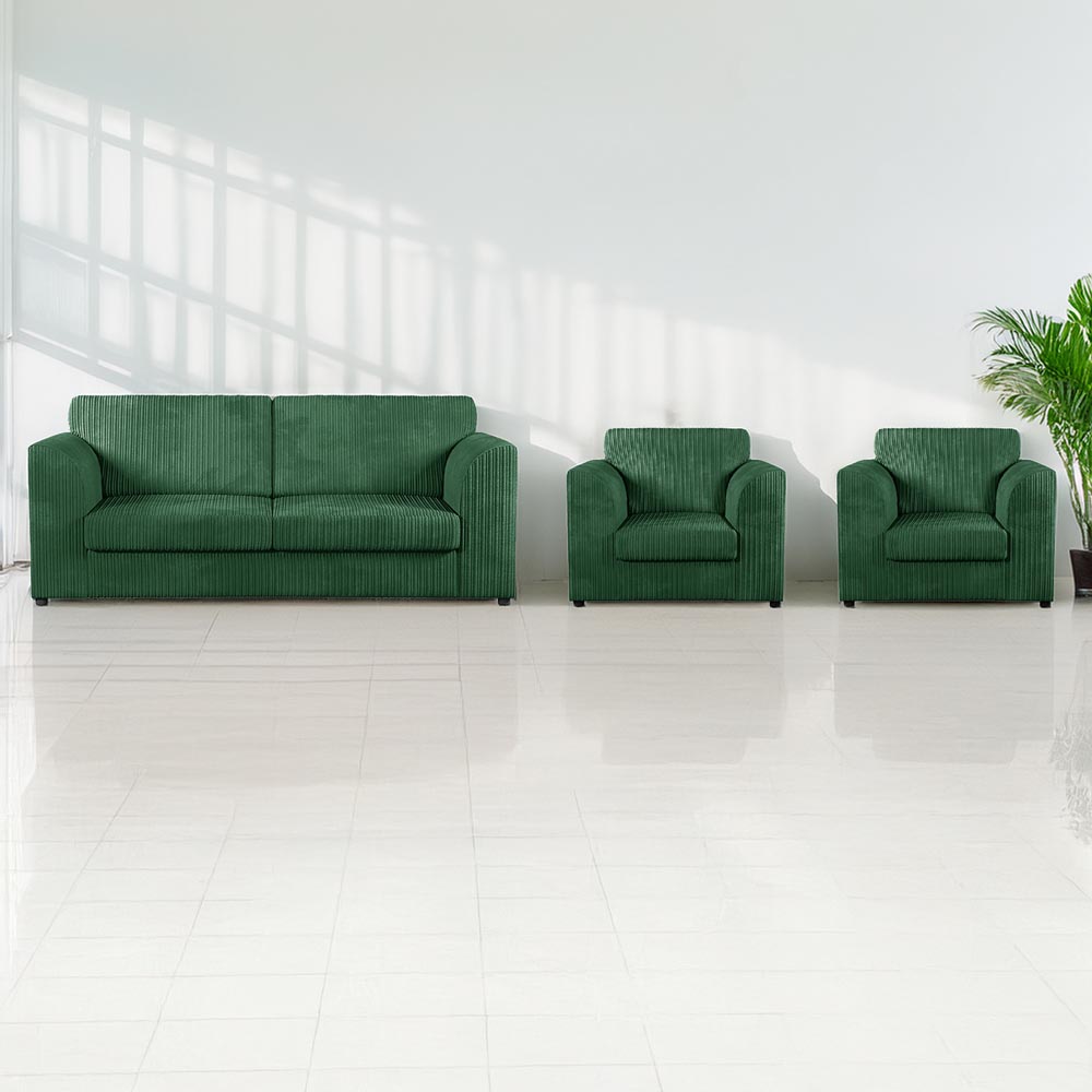 Luxor 5 Seater Green Jumbo Cord Full Back Sofa Suite Image 1