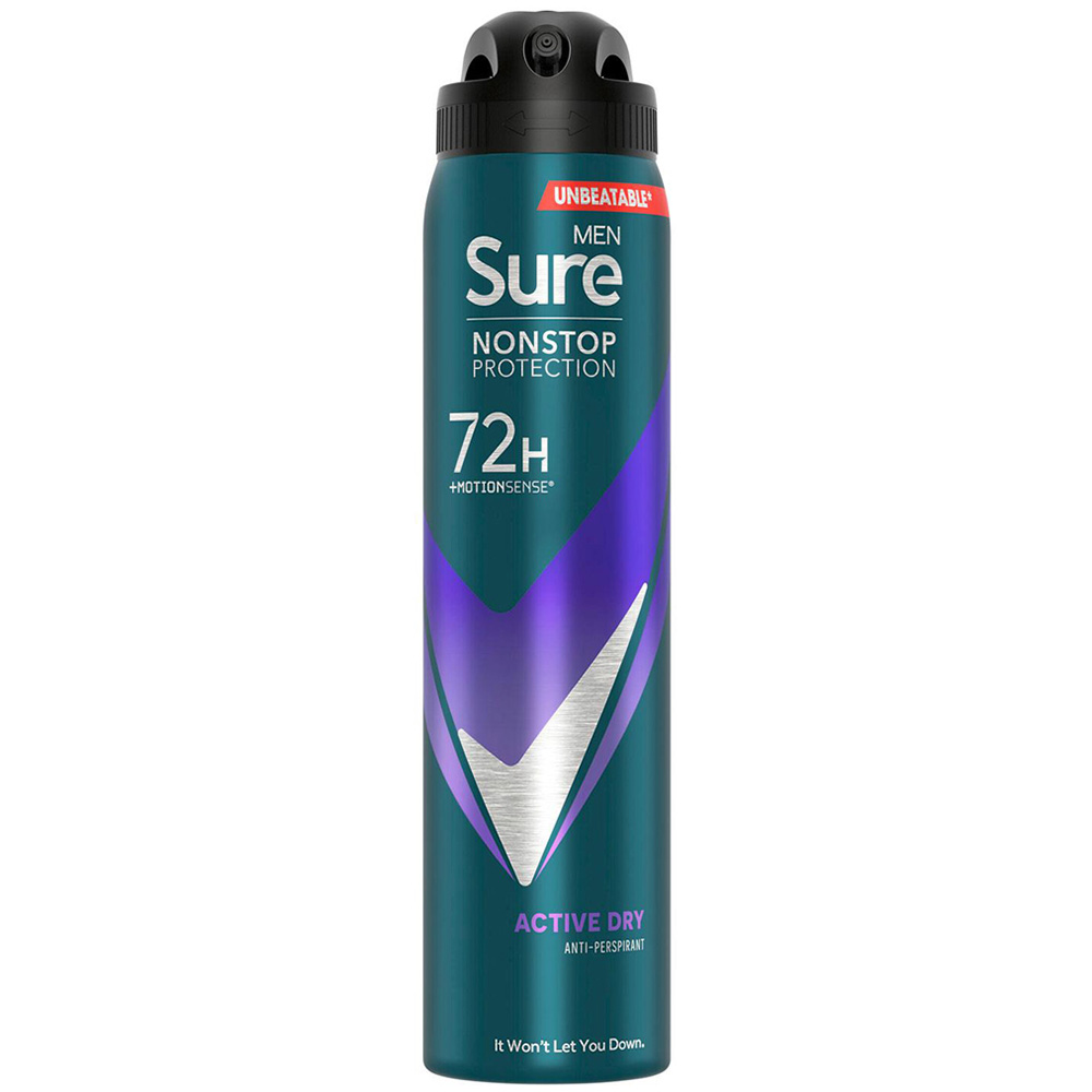 Sure Men 72H Non-Stop Protection Anti-Perspirant Active Dry Deodorant Spray 250ml 36 Pack Image 2