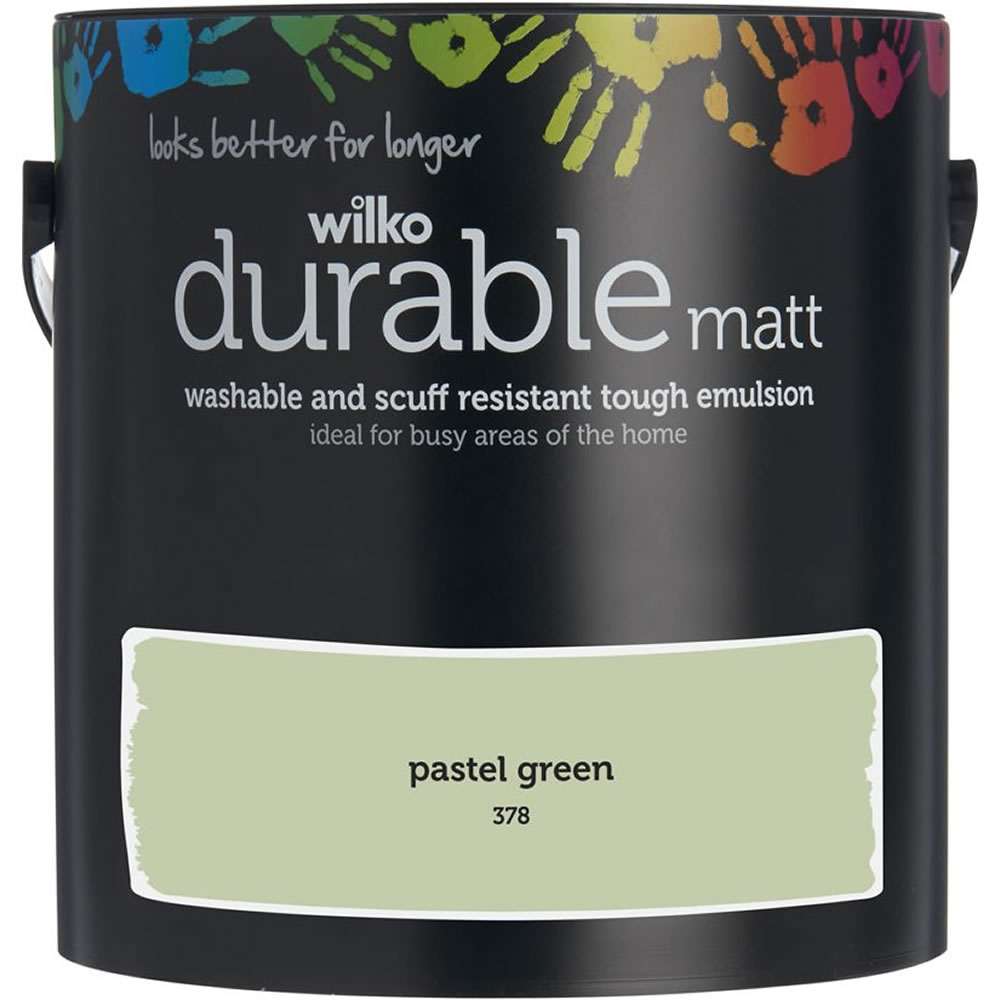 Wilko Durable Pastel Green Matt Emulsion Paint 2.5 L Image 1