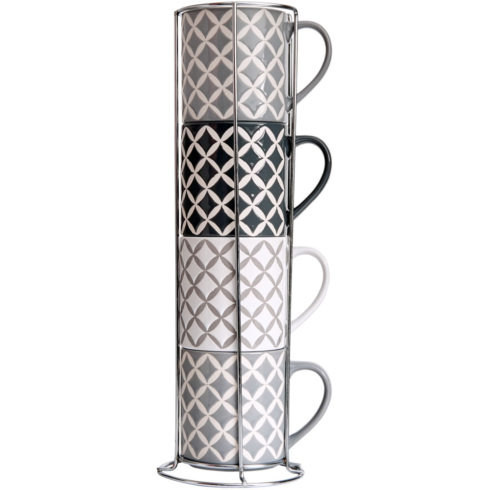 Wilko Set of 4 Wax Resist Mugs in Chrome Stand Wilko
