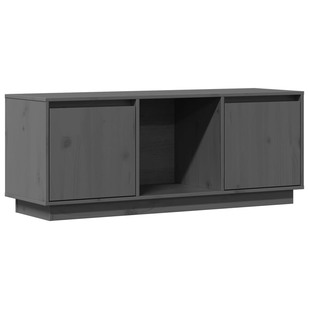 vidaXL 2 Door Single Shelf Grey Solid Pine Wood TV Cabinet Image 2