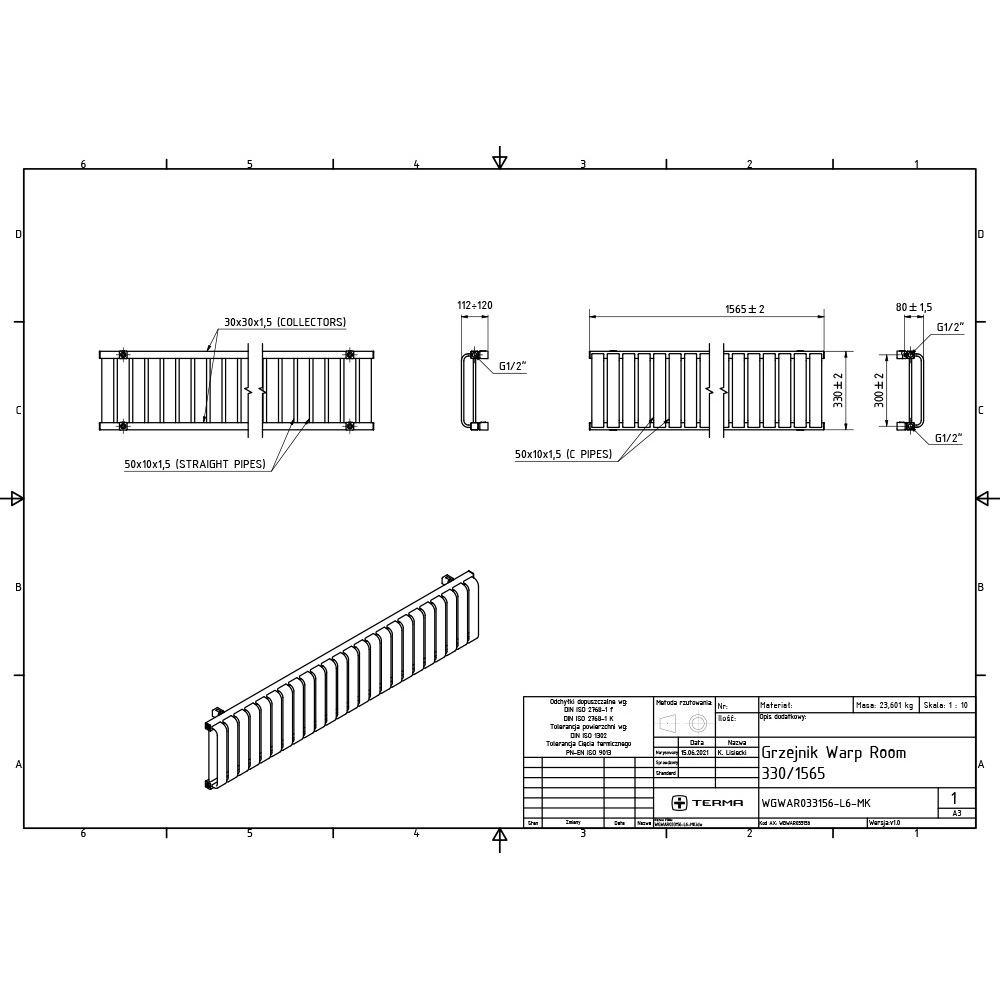 Terma Warp Room 3317 BTU Matt White Radiator 330 x 1565mm Image 9
