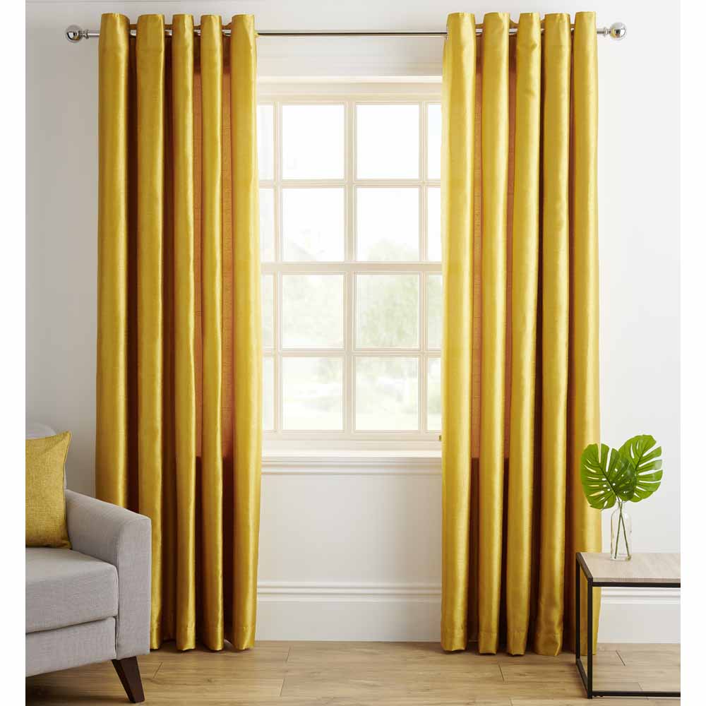 Wilko Ochre Faux Silk Curtains 167 W x183cm D Image 1