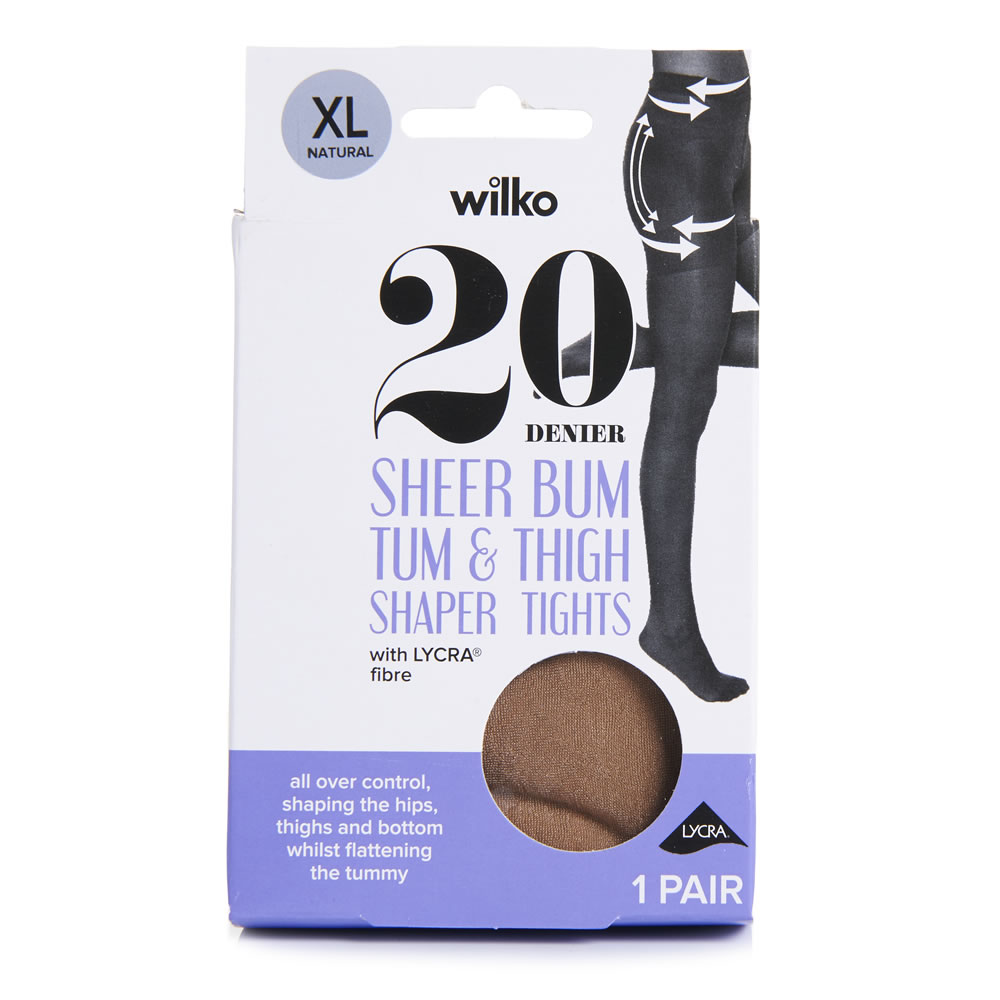 Wilko 20 Denier Natural Extra Large Bum Tum and Thigh Shaper Tights Image