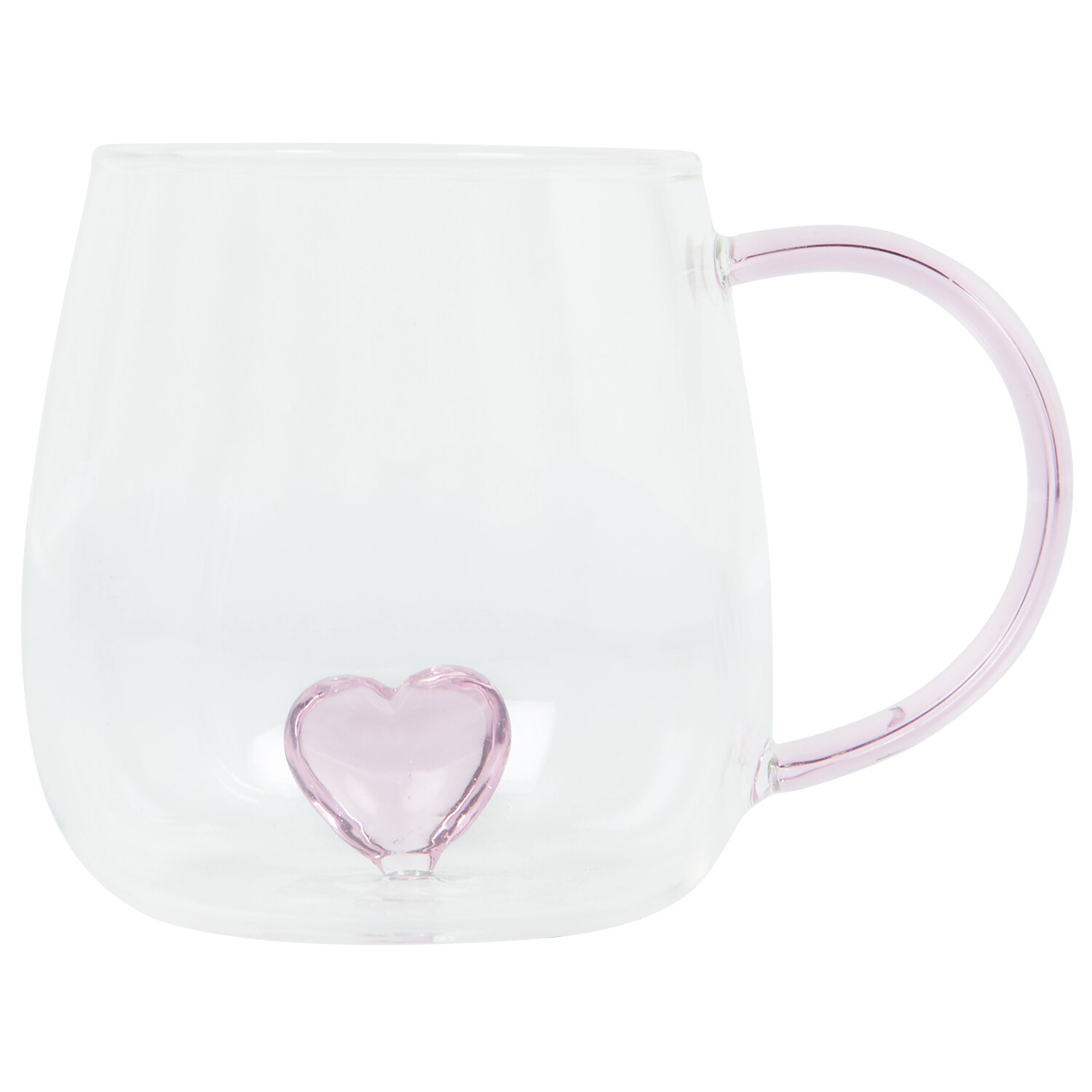 Glass Heart Inside Mug with Pink Handle 400ml - Clear and Pink Image 2