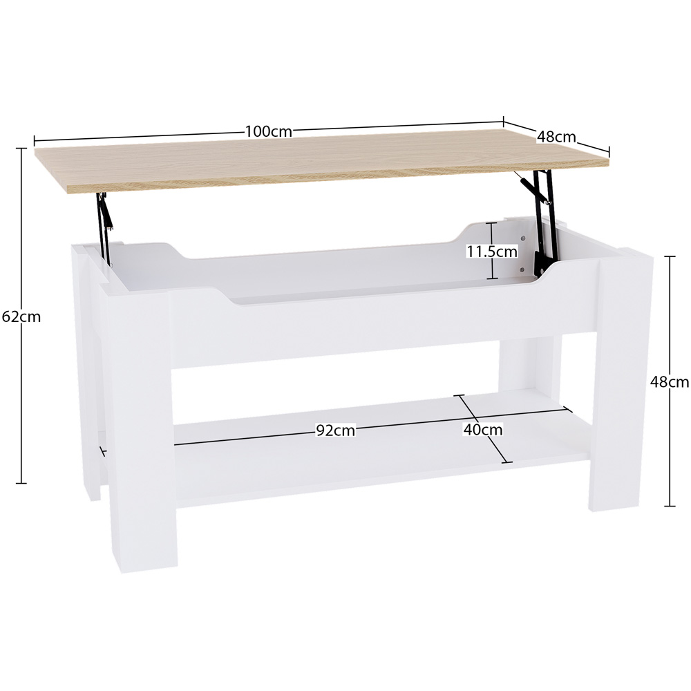 Vida Designs Oak and White Lift Up Coffee Table Image 9