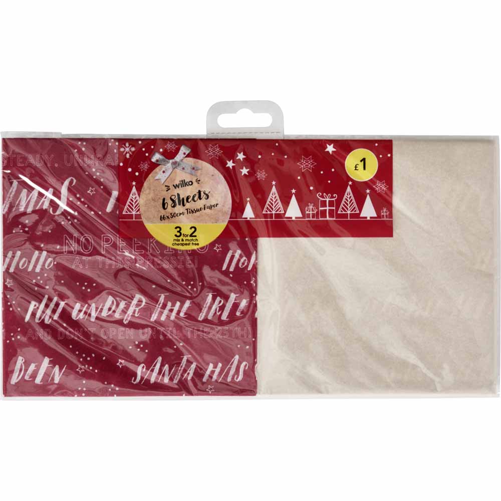 Wilko Alpine Home Christmas Tissue Paper 6 pack Image 1