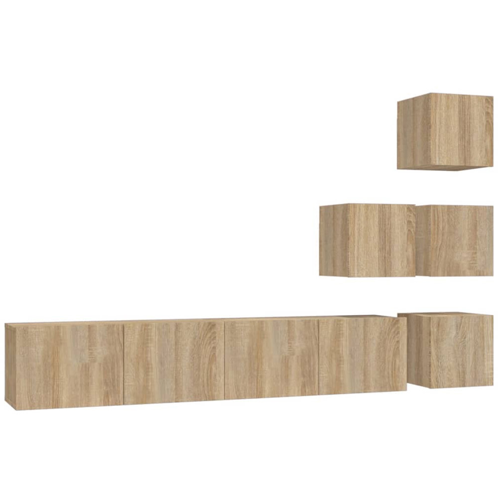 vidaXL 6 Piece Sonoma Oak Wall Mounted TV Cabinet Set Image 2