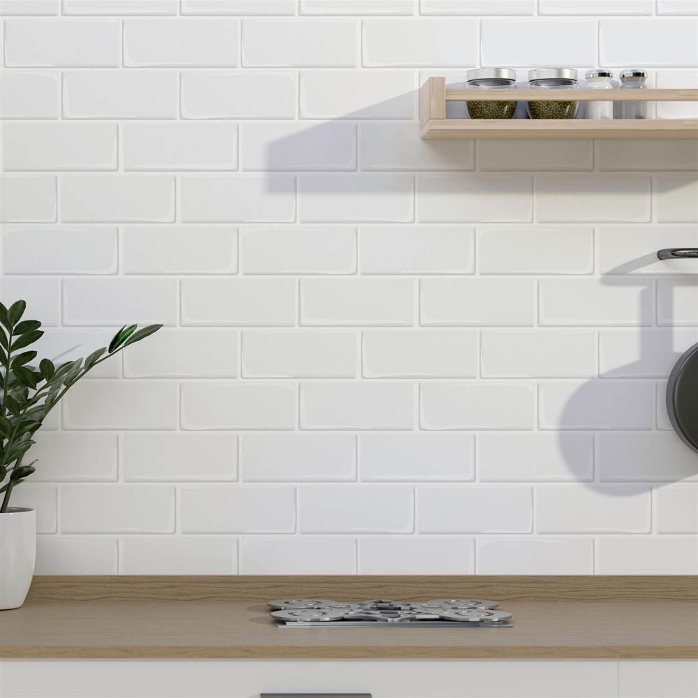 Walplus Pure White Metro Subway 3D Tile Sticker 20 Pack Image 3