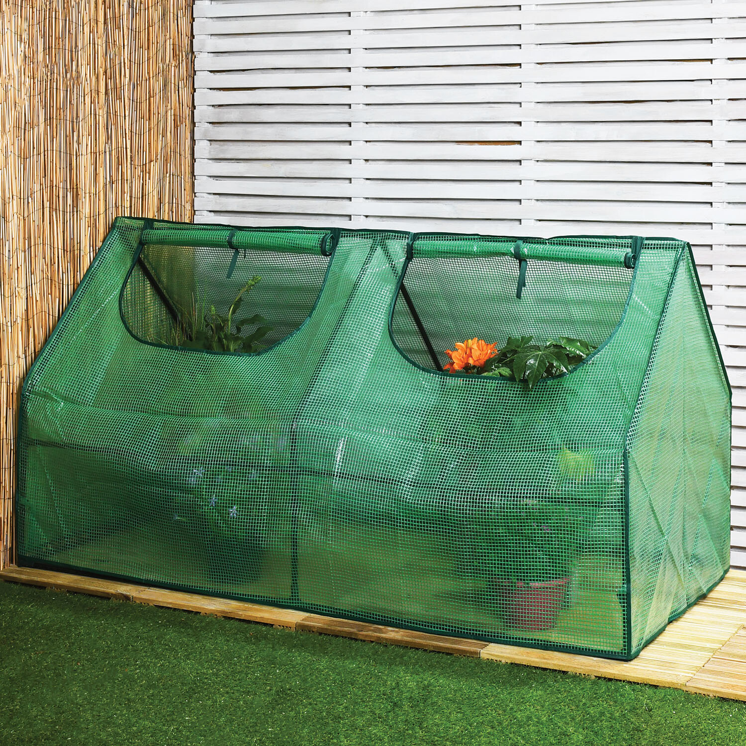 Cold Frame Greenhouse with PE Mesh Cover - Green Image 2