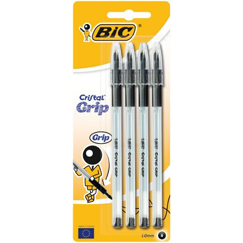 Bic Black Cristal Grip Ballpoint Pens 4 pack Image 1