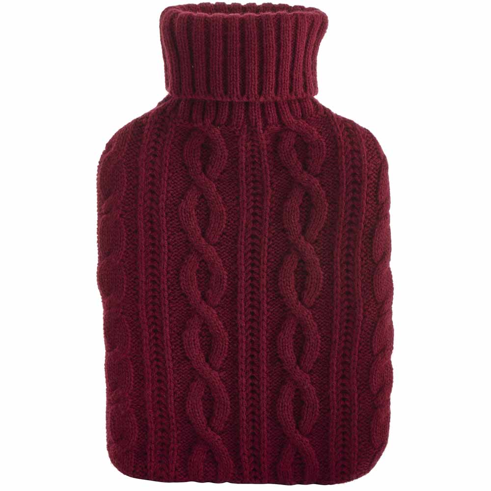 Wilko Red Cable Knit Hot Water Bottle Image 1