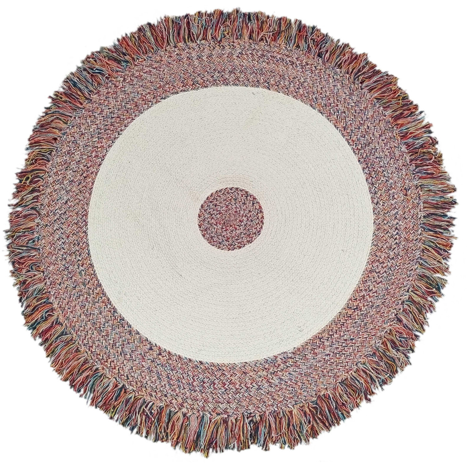 Multi Fringe Round Braided Rug Brown Image
