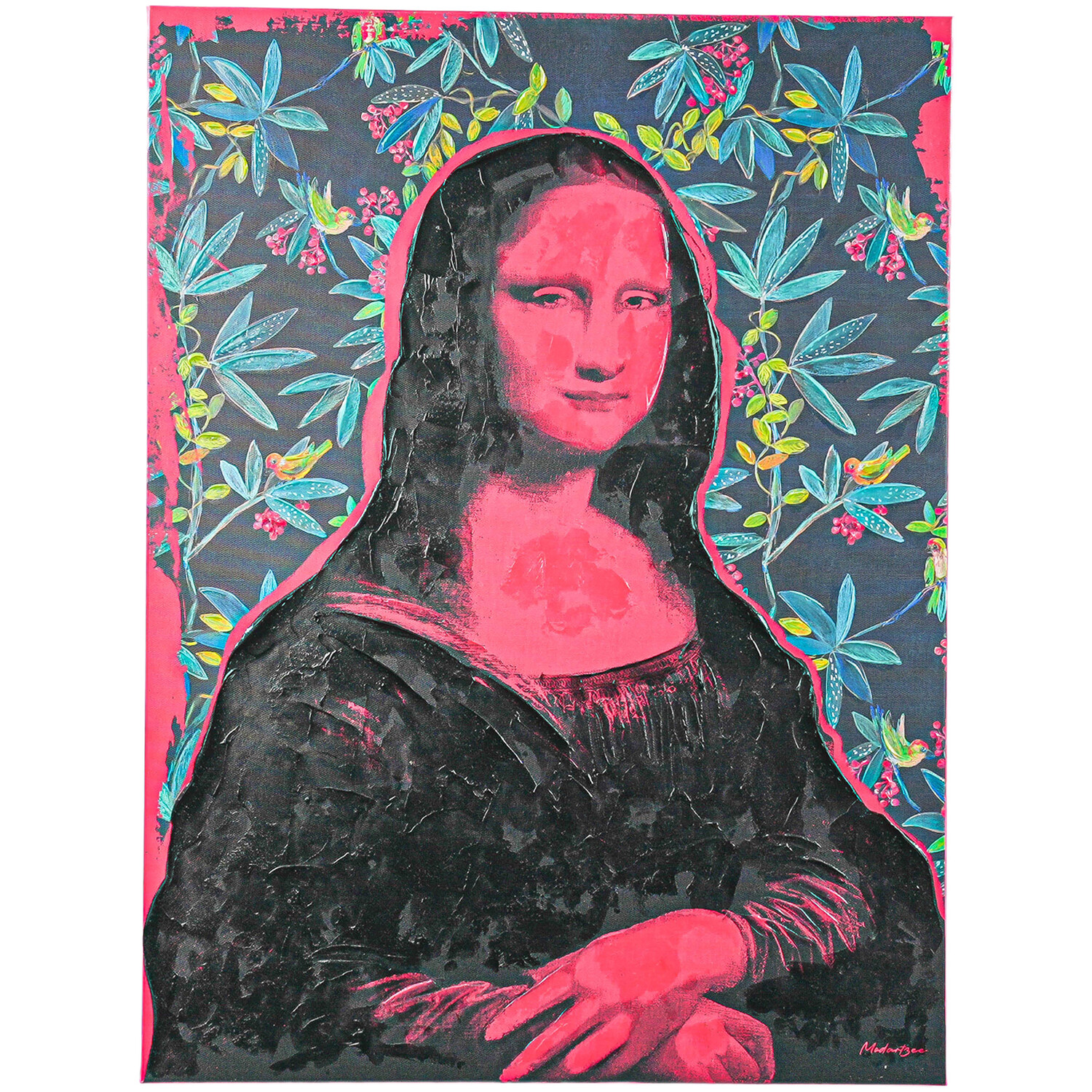 Modartzee Bright Mona Lisa Botanical Canvas Pink Image 1