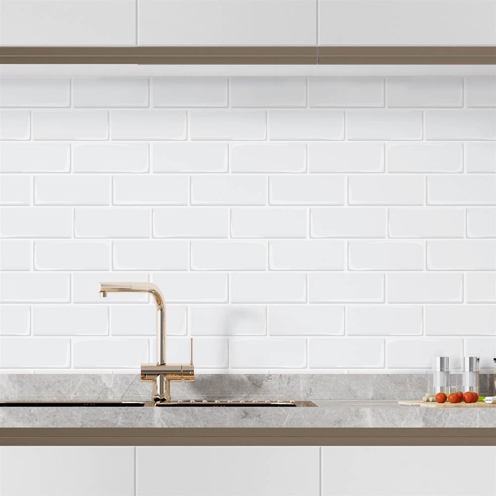 Walplus Pure White Metro Subway 3D Tile Sticker 20 Pack Image 1