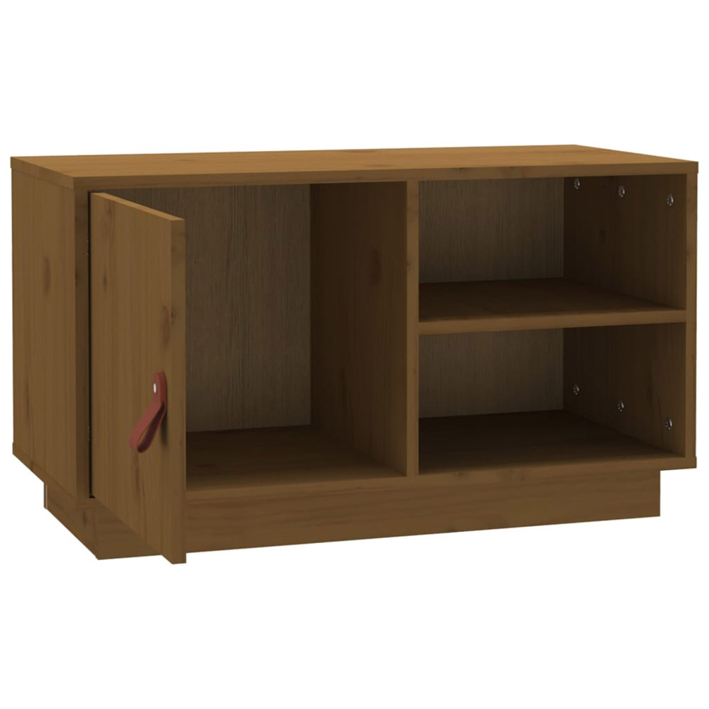 vidaXL Single Door 2 Open Shelf Honey Brown Solid Wood Pine TV Cabinet Image 7