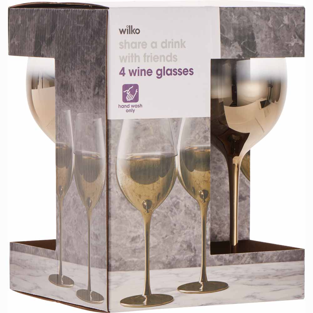 Wilko Gold Metallic Wine Glass 4pk Image 4
