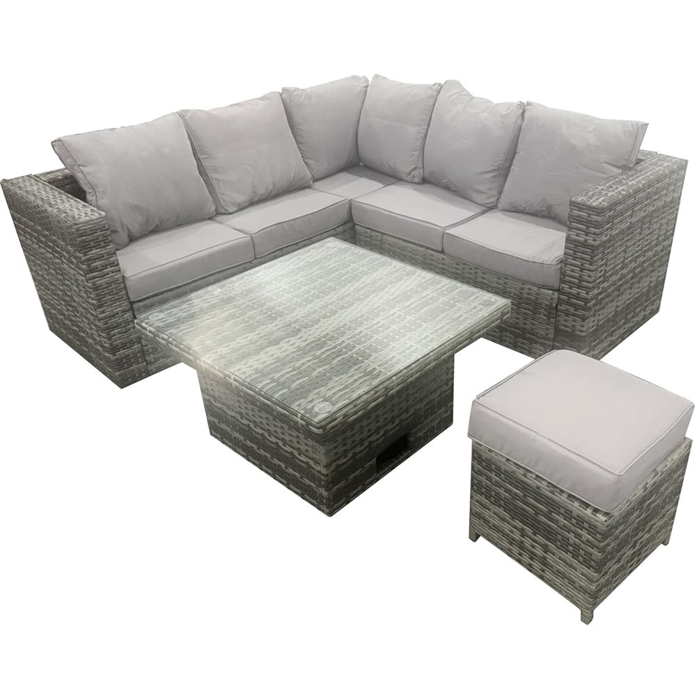 Carolina 5 Seater Grey Rattan Height Adjustable Table Garden Corner Lounge Set Image 2