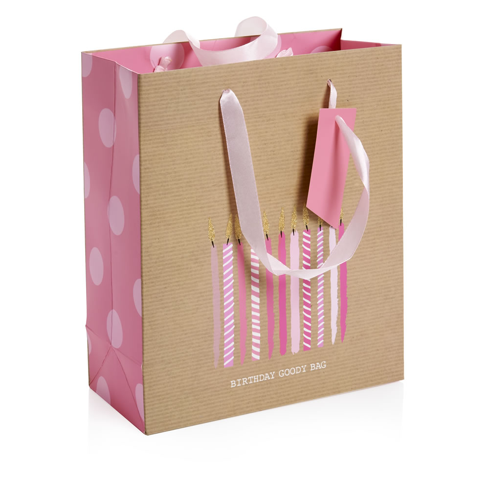 Wilko Medium Pink Candles Kraft Gift Bag Wilko