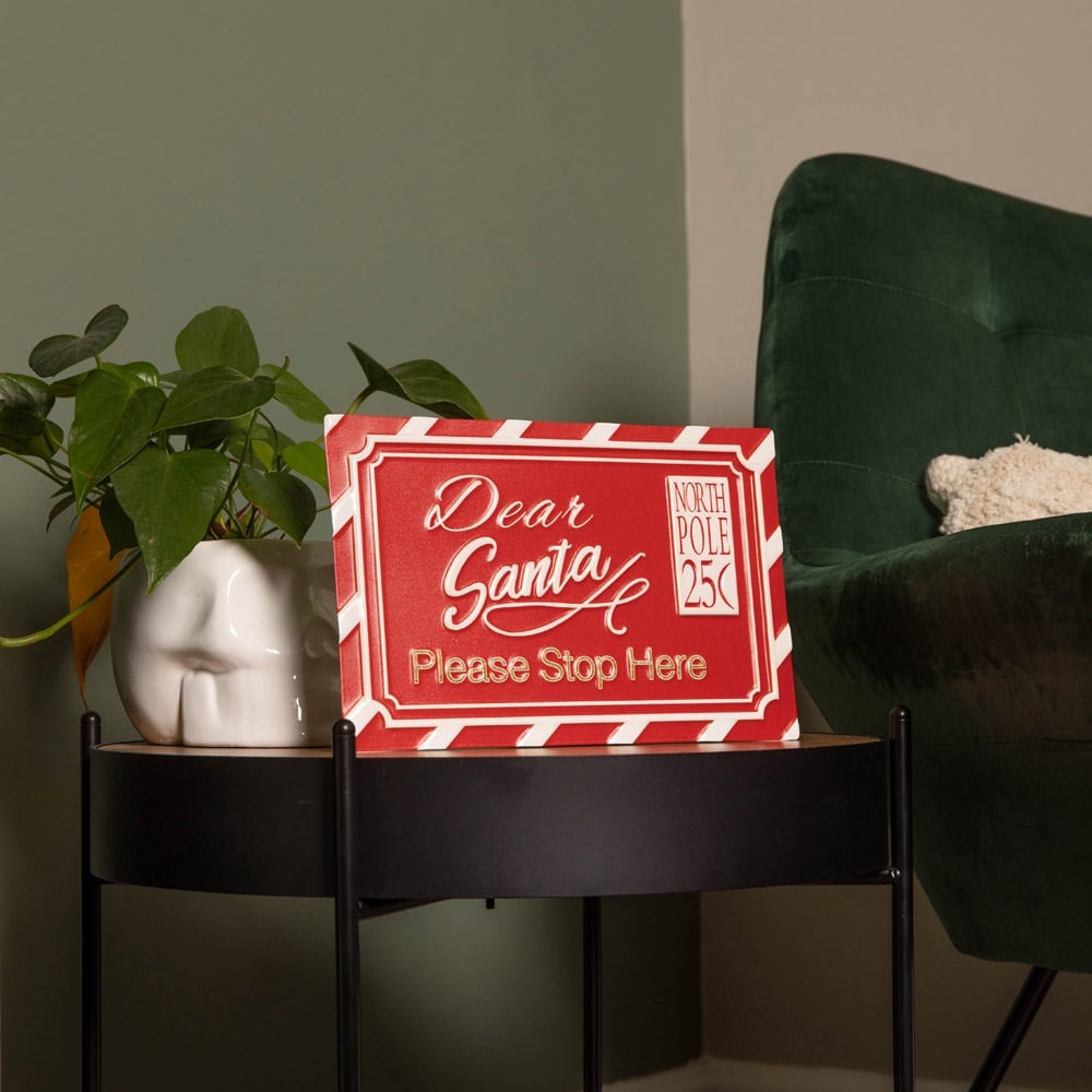 Samuel Alexander Red and White Metal Dear Santa Stop Here Hanging Sign 29cm Image 4
