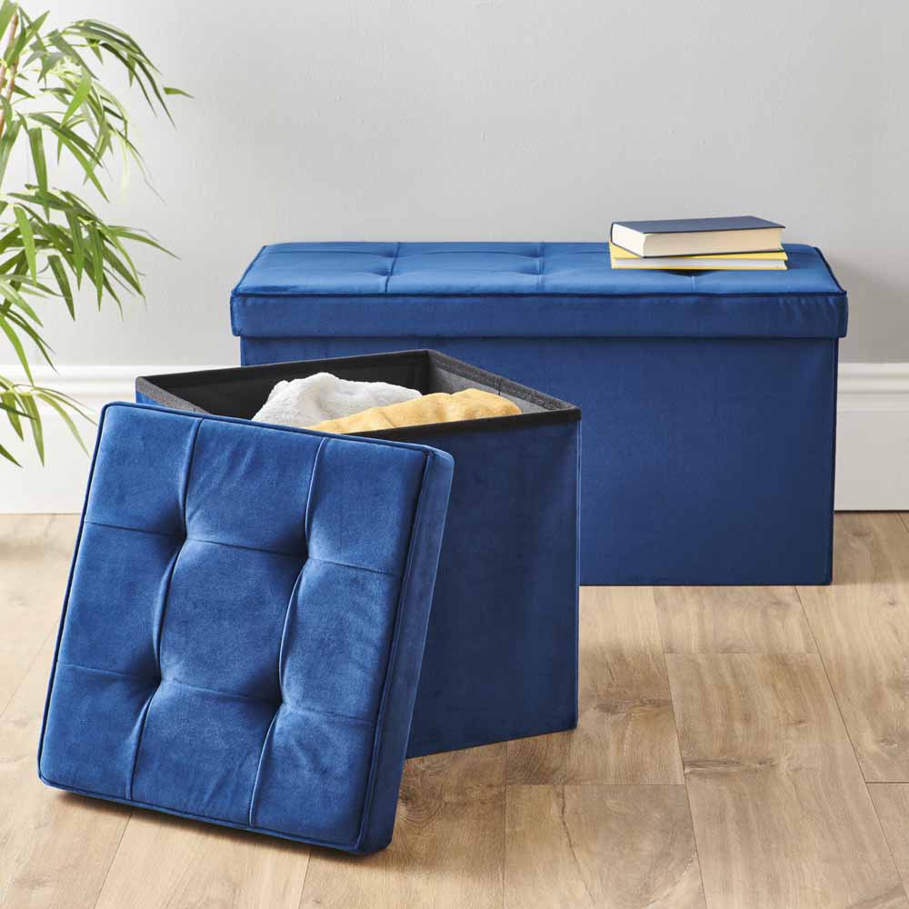 Wilko Velour Storage Cube Blue Wilko