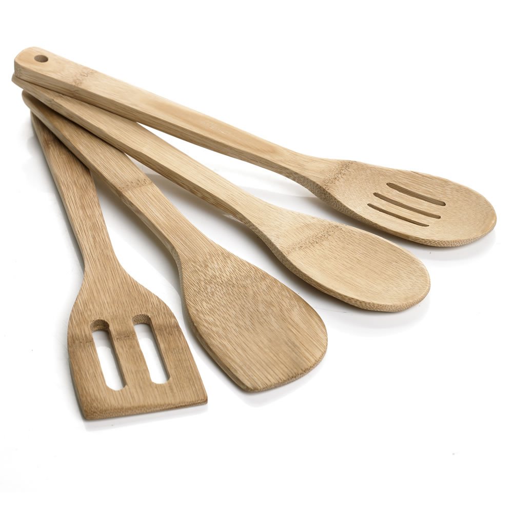 Wilko 4 Piece Bamboo Kitchen Utensil Set Image 1