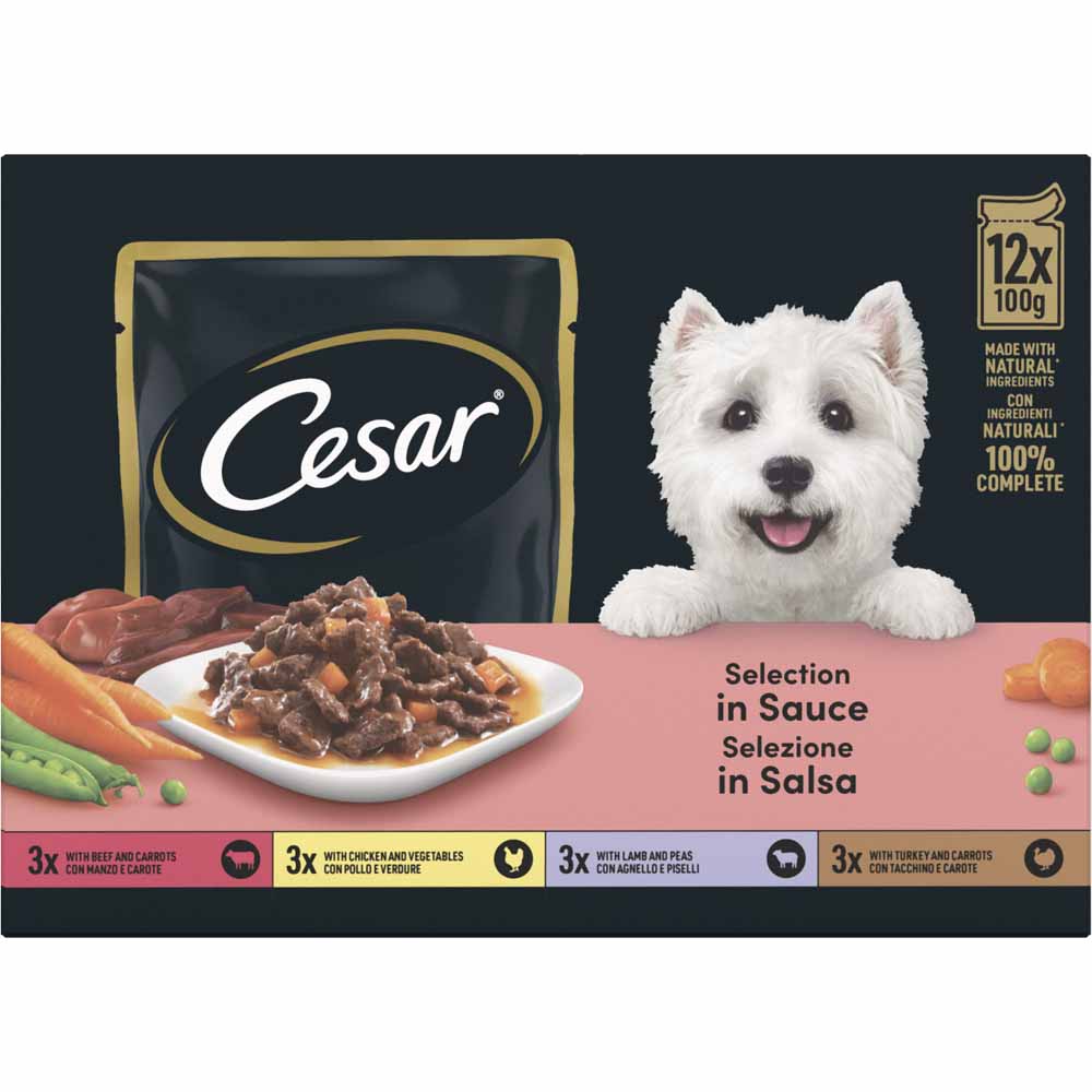 Cesar Deliciously Fresh Dog Food Pouches Mixed Selection in Sauce 12 x