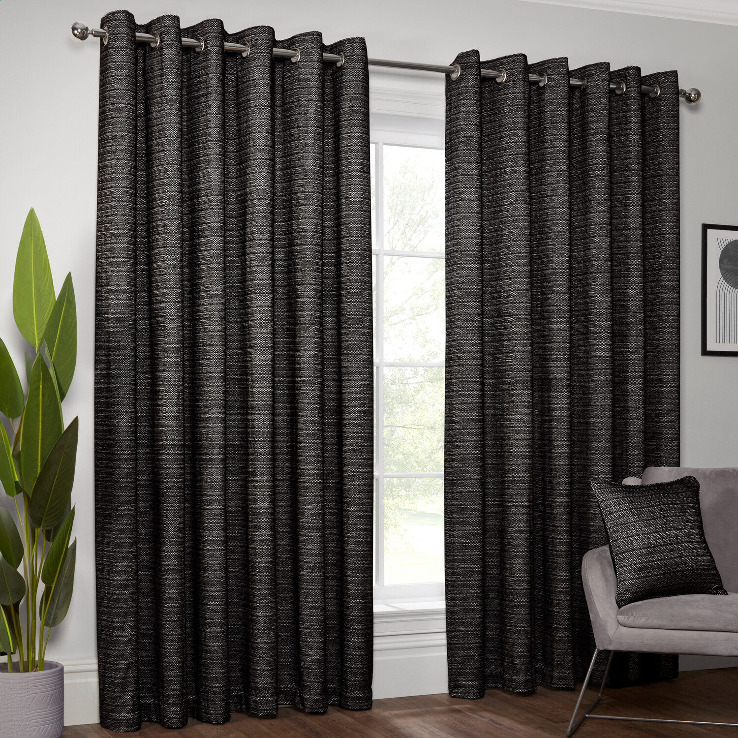Halden Eyelet Curtain Black 168cm 229cm Image 2