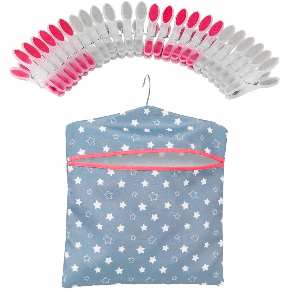 Kleeneze Star Peg Bag with 24 Steady Grip Pegs Wilko