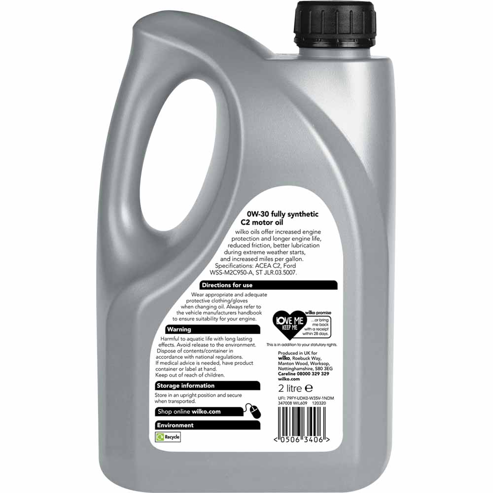 Wilko 0W-30 Fully Synthetic Oil C2 2L Image 2