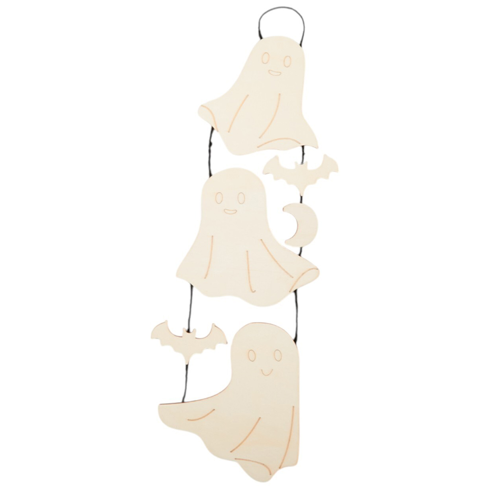 Wooden Ghost Hanging Plaque Natural Image 1