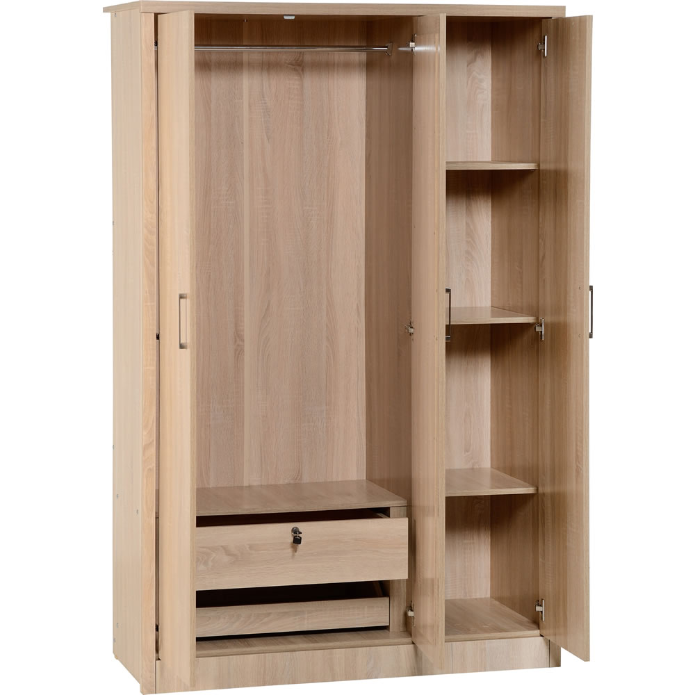 Libson 3 Door Oak Effect Mirror Wardrobe Wilko