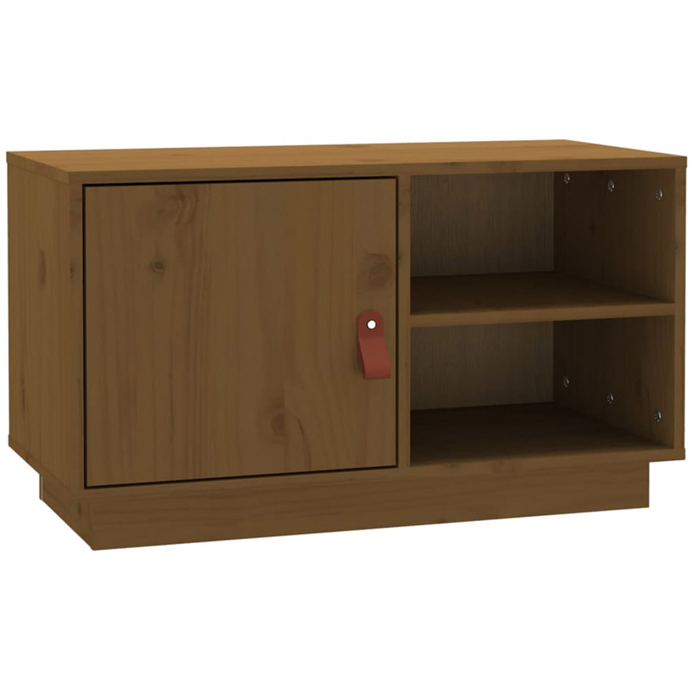 vidaXL Single Door 2 Open Shelf Honey Brown Solid Wood Pine TV Cabinet Image 2