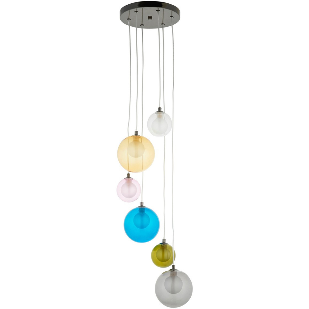 Merano Cagliari Multicoloured Glass Black Chrome Plate Pendant Light Image 1