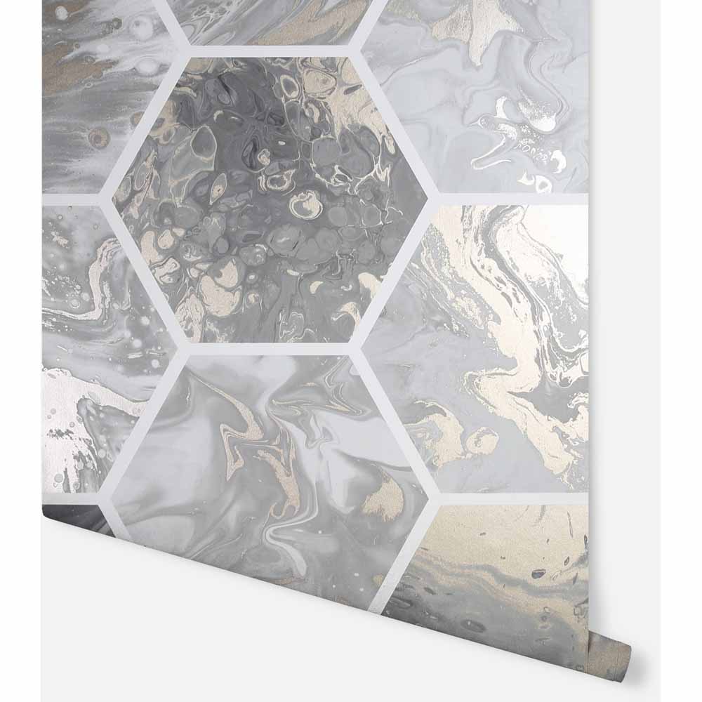 Arthouse Marbled Hex Charcoal and Rose Gold Wallpaper Image 3
