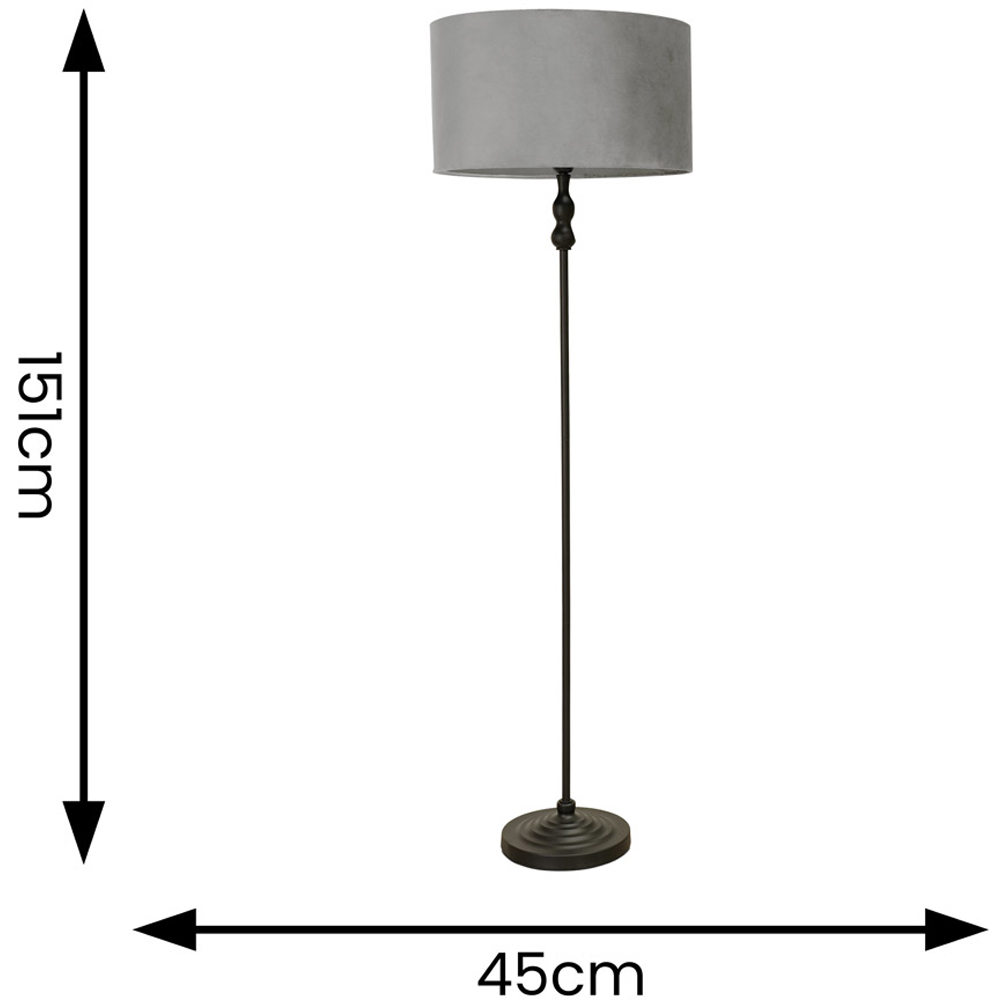 ValueLights Maggie Grey Velvet Shade Black Metal Candlestick Floor Lamp Image 6
