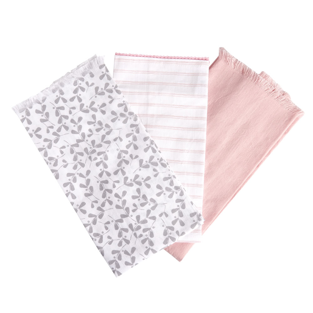 Wilko Grey Floral Tea Towels 3 pack Image 2
