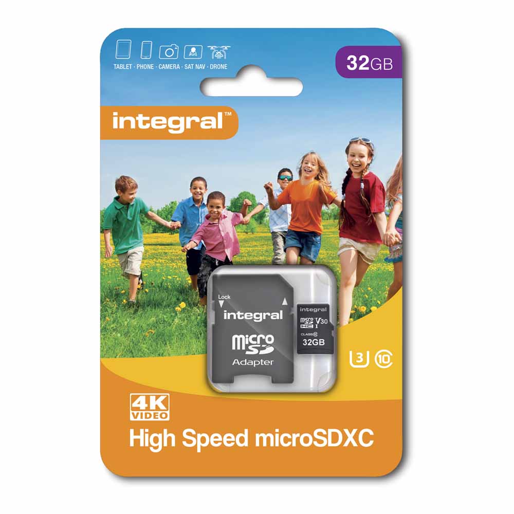 Integral 32GB V30 MSDHC Card +Adaptor Image 1