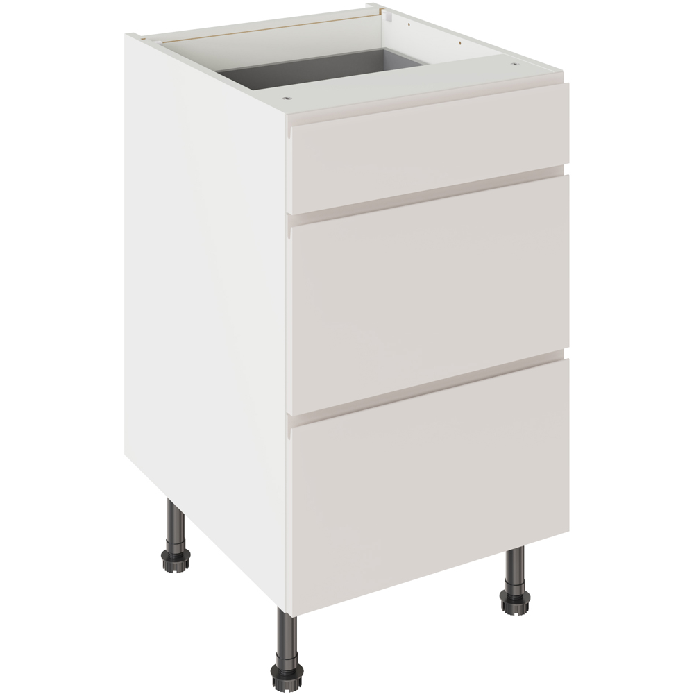 Kitchen Kit J-Pull Matt Light Grey 3 Drawer Base Kitchen Cabinet Flatpack 500mm Image 1